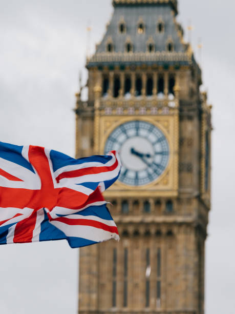 istock Union Jack flag and Big Ben in background 1375898281
