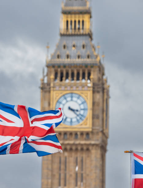 istock Union Jack flag and Big Ben in background 1375898523