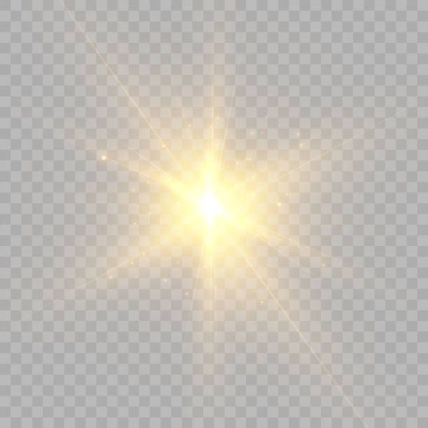 illustrazioni stock, clip art, cartoni animati e icone di tendenza di stella oro chiaro png. luce sole bagliore png. lampo di luce calda con riflessi. - sheen