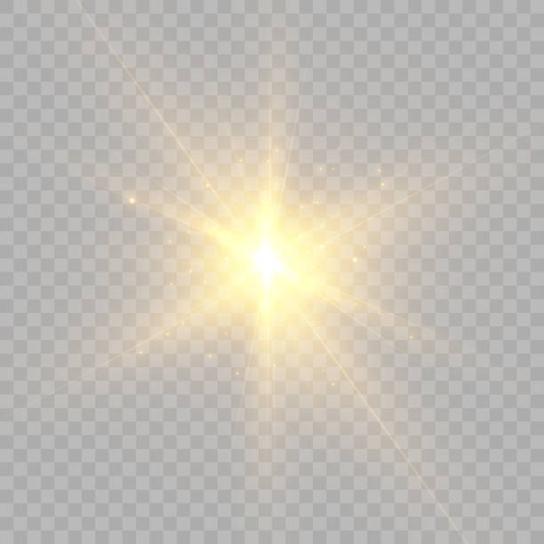 светло-золотая звезда png. светлое солнечное свечение png. световая вспышка теплого света с подсветкой. - блестящий stock illustrations