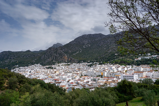A view of the idyllic whitewashed Andalusian town of Ubrique in the Los Alcornocales Nature Park
