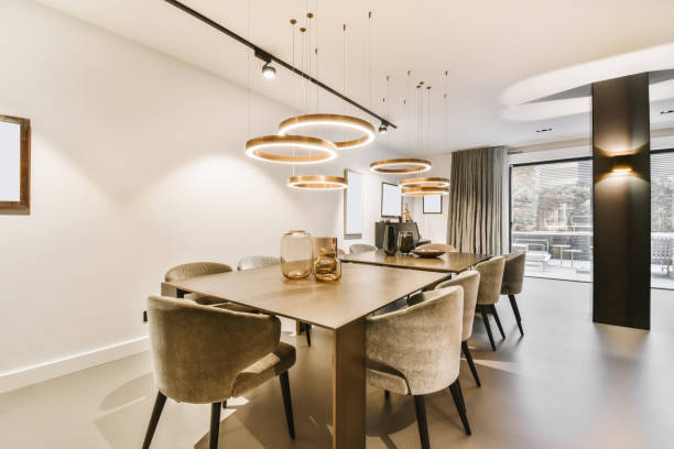istock An attractive large dining room with a black table 1375902233