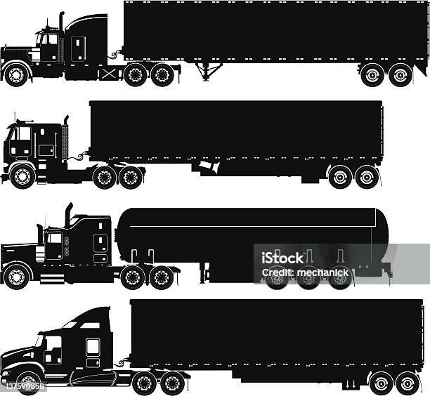 Set Di Dettagliate Di Camion Modelli - Immagini vettoriali stock e altre immagini di Sagoma - Controluce - Sagoma - Controluce, Camion articolato, Autocisterna