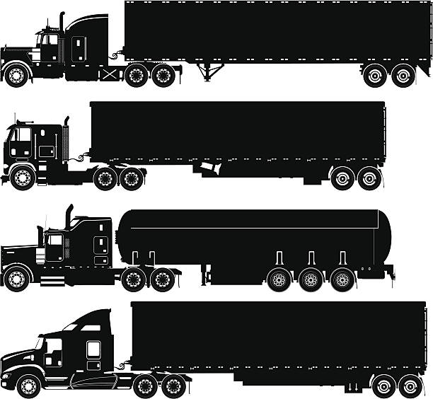 ilustrações, clipart, desenhos animados e ícones de conjunto de silhuetas de caminhões de detalhada - truck fuel tanker isolated semi truck