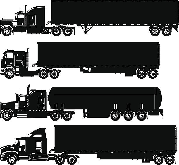 detailed trucks silhouettes set Vector detailed trucks silhouettes set tank truck stock illustrations