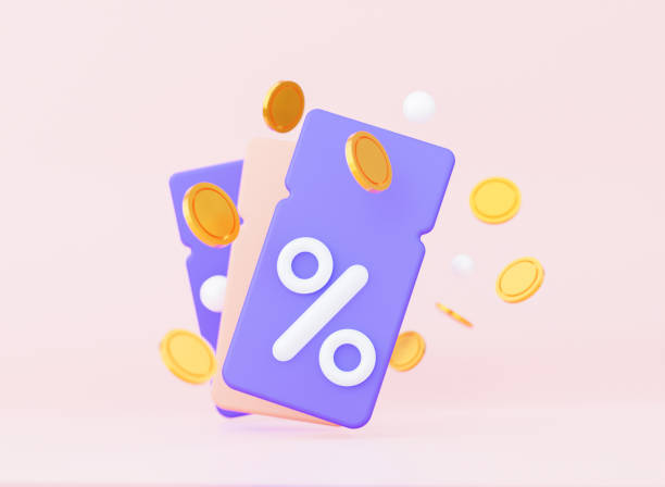 istock Discounts on the promo code. Coupons for various promotions with flying coins. 3D rendering 1375917748
