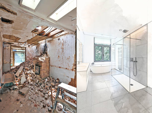 istock Renovation of a bathroom Before and illustration Sketch 1375920666