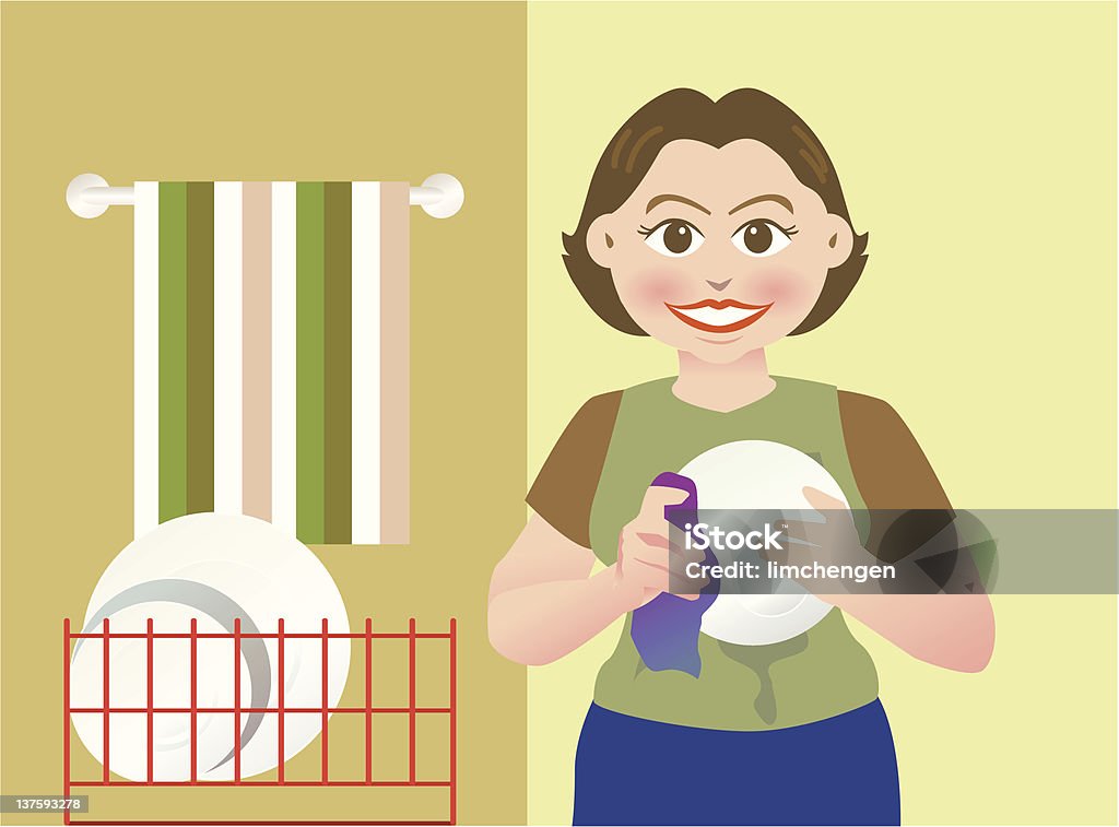 cleaning A lovely mother is cleaning a bowl Adult stock vector