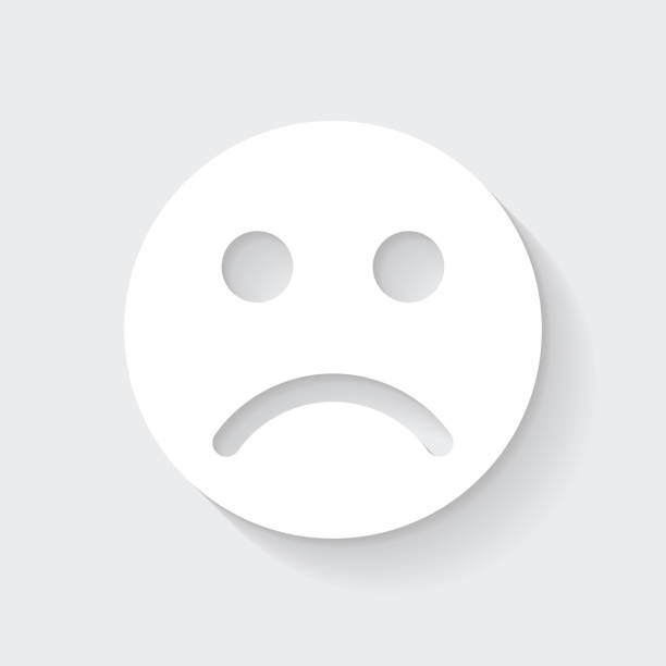 sad face emoji. icon with long shadow on blank background - flat design - 皺眉頭 插圖 幅插畫檔、美工圖案、卡通及圖標