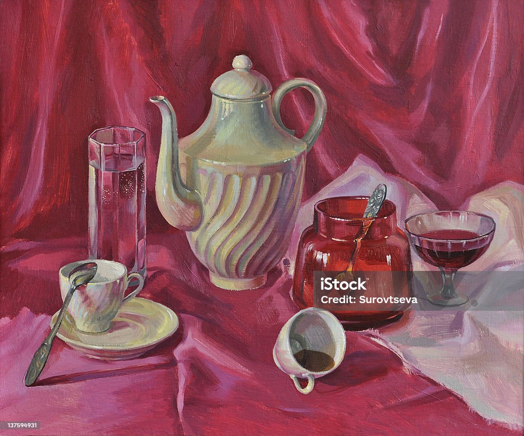 Purple breakfast Purple breakfast. Still life, oil on canvas, painting by Veronika Surovtseva. 1999 Oil Painting stock illustration