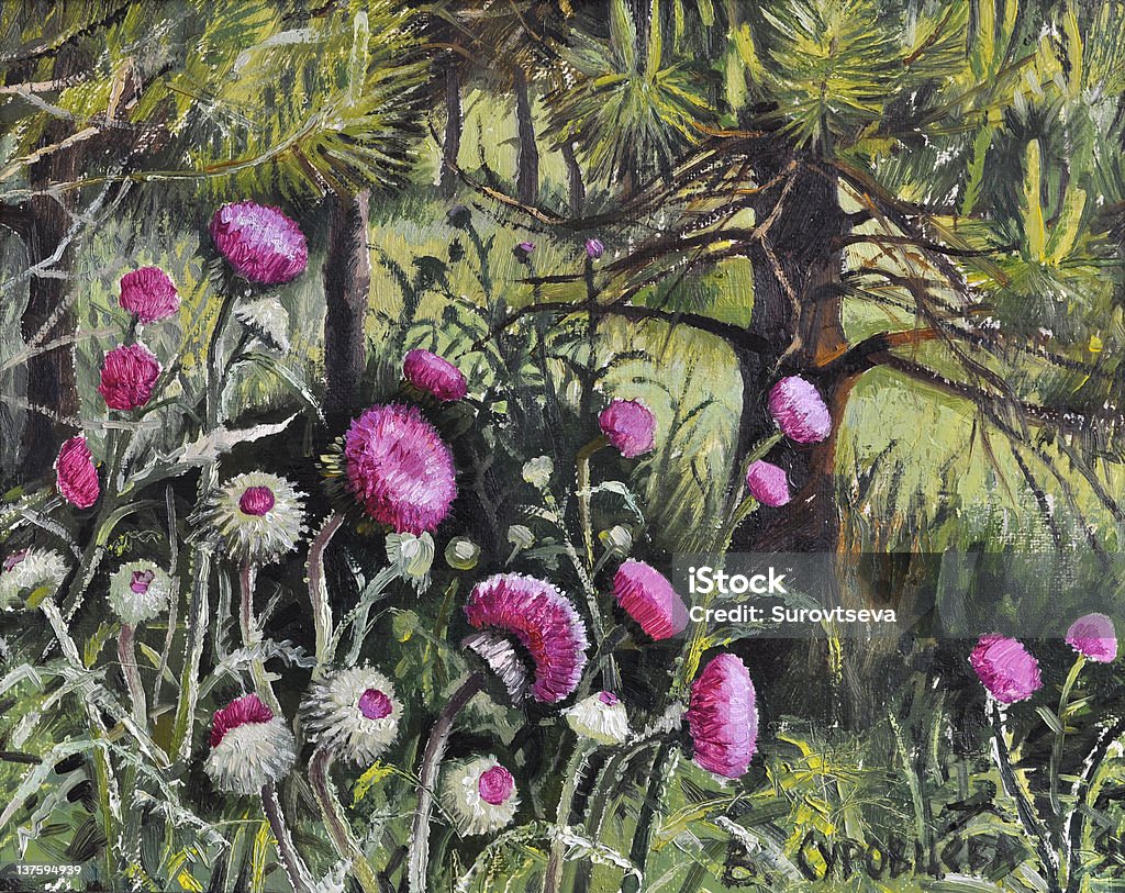 Thistle Thistle in the forest. Original painting by Veronika Surovtseva, 1999. Oil on canvas. Forest stock illustration