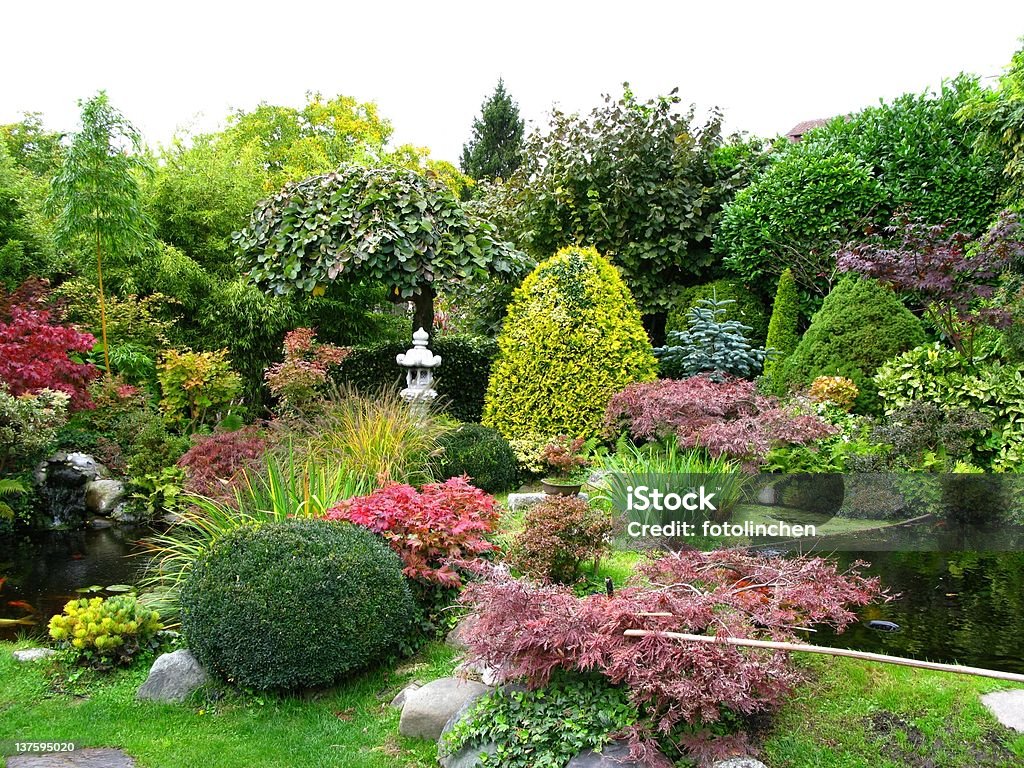 Japanischer Garten mit koi-Teiche - Lizenzfrei Hausgarten Stock-Foto