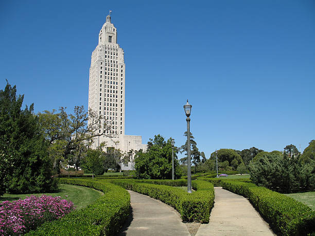 the 450 ft. Louisiana State Capitol Building, tallest capitol bldg. in U.S., built in 1930 while Huey Long was governor