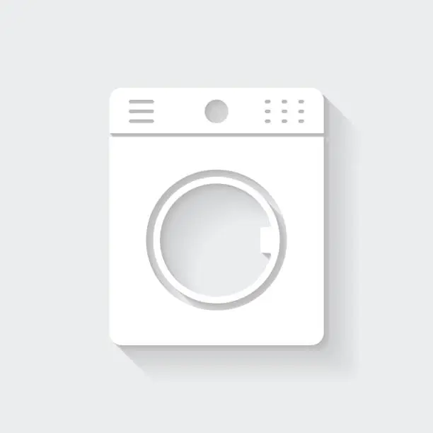 Vector illustration of Washing machine. Icon with long shadow on blank background - Flat Design