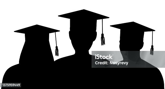 istock Silhouettes of graduates in graduation caps stand behind each other. Vector illustration 1375959449