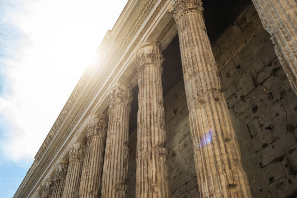 Adrian temple columns in Piazza di Pietra of Rome