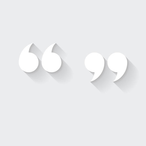 Quotation marks. Icon with long shadow on blank background - Flat Design White icon of "Quotation marks" in a flat design style isolated on a gray background and with a long shadow effect. Vector Illustration (EPS10, well layered and grouped). Easy to edit, manipulate, resize or colorize. Vector and Jpeg file of different sizes. quotation mark stock illustrations