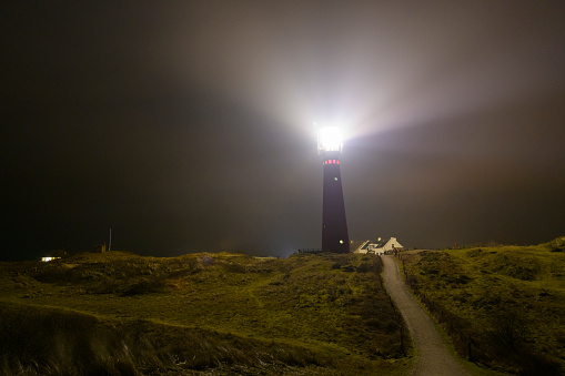 Lighthouse at Schiermonnikoog one of the Wadden islands in The Netherlands at night