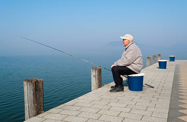 Senior angler at Lake Balaton,Hungary