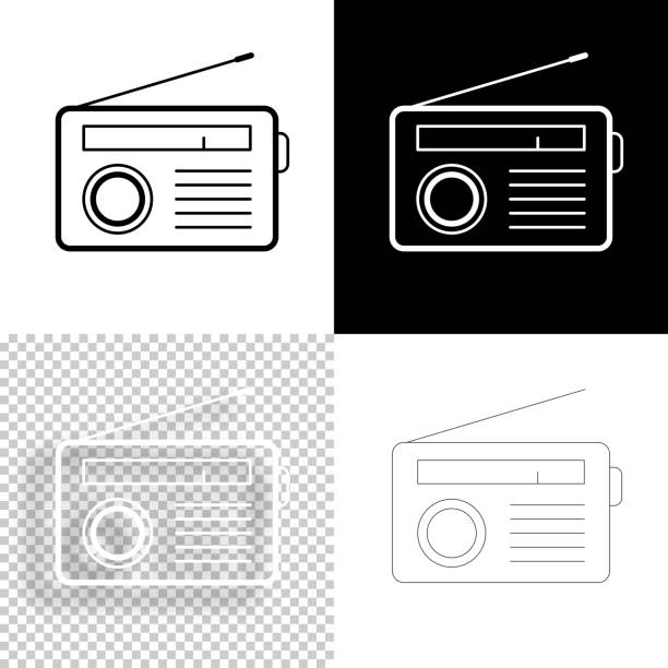 Radio. Icon for design. Blank, white and black backgrounds - Line icon Icon of "Radio" for your own design. Four icons with editable stroke included in the bundle: - One black icon on a white background. - One blank icon on a black background. - One white icon with shadow on a blank background (for easy change background or texture). - One line icon with only a thin black outline (in a line art style). The layers are named to facilitate your customization. Vector Illustration (EPS10, well layered and grouped). Easy to edit, manipulate, resize or colorize. Vector and Jpeg file of different sizes. analogue radio stock illustrations