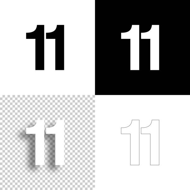 11 - nummer elf. icon für design. leere, weiße und schwarze hintergründe - liniensymbol - number 11 stock-grafiken, -clipart, -cartoons und -symbole