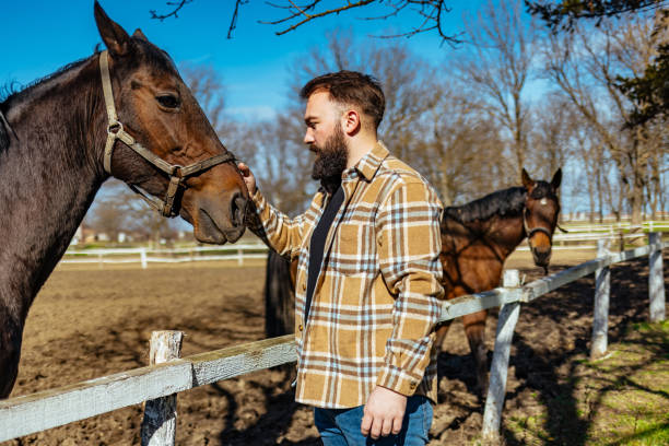 istock Caucasian men spending his free time with horse. 1375997764