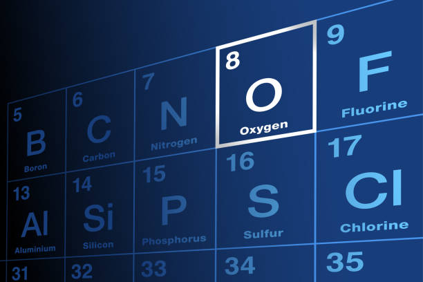 ilustraciones, imágenes clip art, dibujos animados e iconos de stock de oxígeno, elemento químico en la tabla periódica de elementos - tabla periódica de elemento de oxígeno