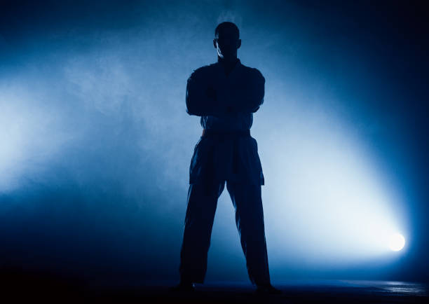 istock Martial arts master on fight training in gym 1376008029