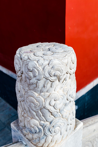 White marble carved balustrade handrail in Tanzhe Temple, Beijing, China