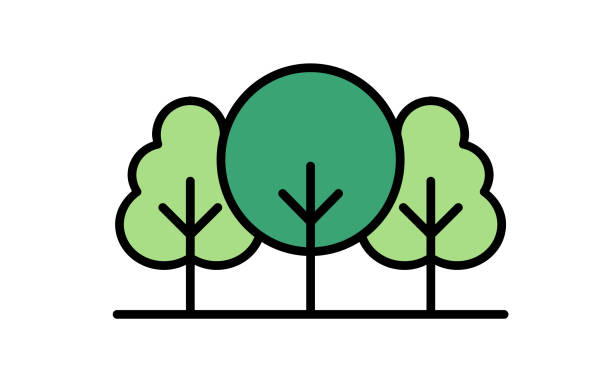 ikona koloru lasu. ikona linii drzewka. koncepcja ponownego zalesiania. - grove stock illustrations