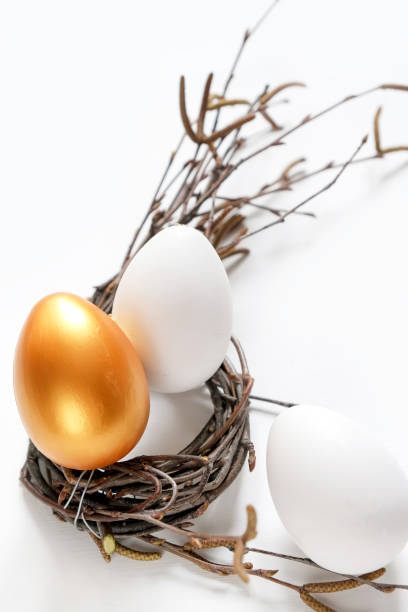 istock Easter flat lay zero waste, environmentally eco friendly packaging craft for eggs handmade, gift basket, cozy religious holiday Easter, environmental concept eco friendly banner decor Happy easter 1376020438
