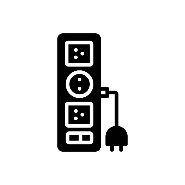 Strip electric Icon for strip, electric, cable, power strip, cord, extension, plug, socket gang socket stock illustrations