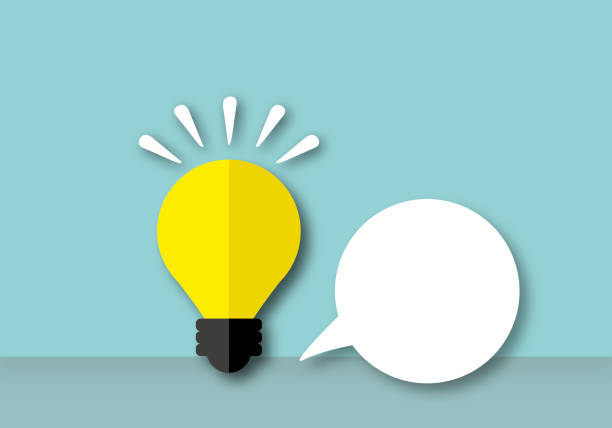 istock Glowing of light bulb with shadow and speech bubble on blue wall background, Concept innovation thinking creative. 1376023123