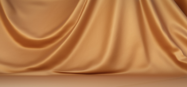 Satiny golden fabric luxury background for product display. 3d rendering
