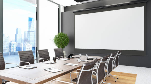 Modern Board Room with Empty Projection Scree stock photo