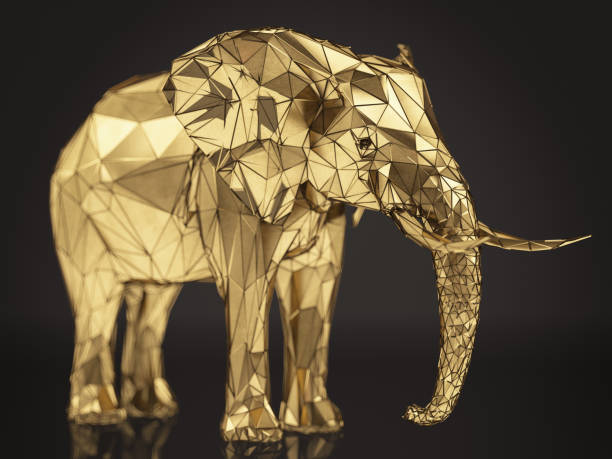 Colorful handmade and hand painted wooden elephant souvenir on white background.
