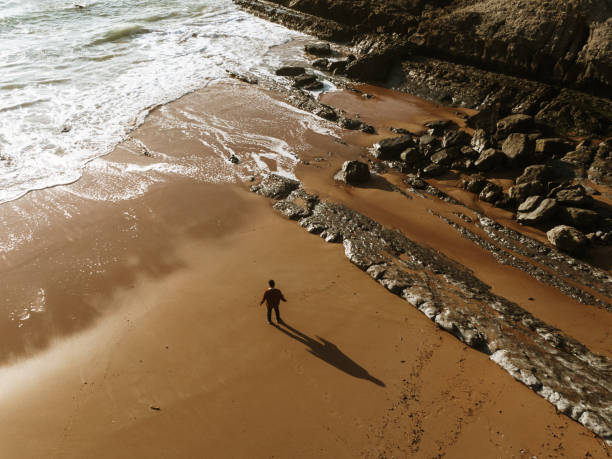 istock Person standing on a beach at sunset 1376041010