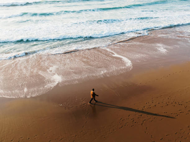 istock Person walking on beach as seen from above 1376041730
