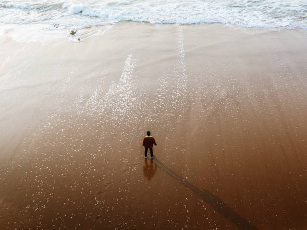 istock Person standing on a beach at sunset 1376042087