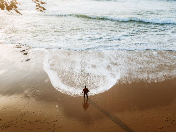 istock Person standing on a beach at sunset 1376042584