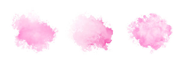 illustrazioni stock, clip art, cartoni animati e icone di tendenza di set di spruzzi d'acqua acquerello rosa astratto. texture ad acquerello vettoriale in colore rosa - illustration and painting colors purple circle