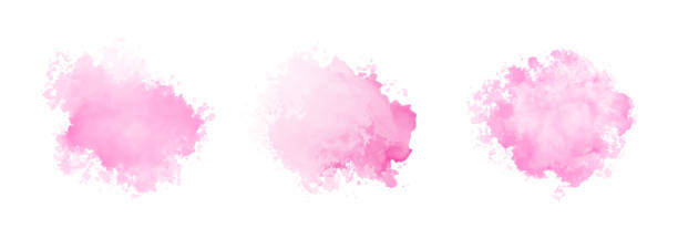ilustrações, clipart, desenhos animados e ícones de conjunto abstrato de água de aquarela rosa. textura de aquarela vetorial na cor rosa - illustration and painting colors purple circle