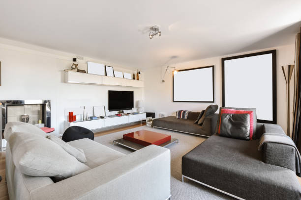 istock Lovely large living room with low upholstered sofas 1376090297