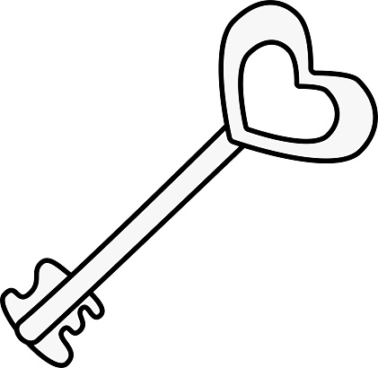 Key in the shape of a heart. Symbol of love. Vector illustration.