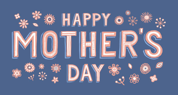 happy mother's day karte, handgezeichnet, kritzelbriefe und blume - mothers day stock-grafiken, -clipart, -cartoons und -symbole