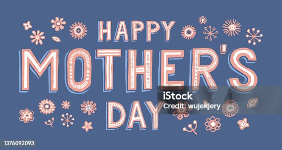 istock Happy mother's day card, hand drawn, doodle letters and flower 1376092093