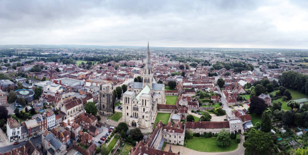 Impressive architecture and stained glass windows are displayed on the exterior of st albans cathedral
