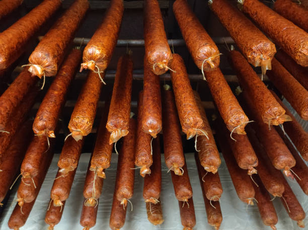istock smoked sausages hanging on the pole 1376103300
