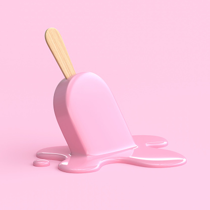 Helado rosa en palo derretido sobre fondo rosa pastel renderizado 3D photo