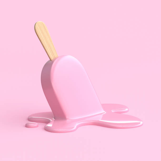 Pink ice cream on stick melting on pastel pink background 3d rendering stock photo